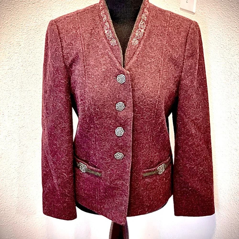 Julius Lang Burgundy Alpaca Wool Blazer Purple Victorian Size M 36 6 - Picture 12 of 12